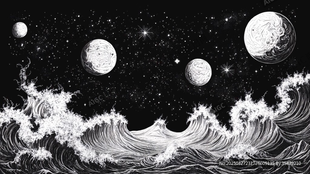 星月夜浪 宇宙奇幻景象