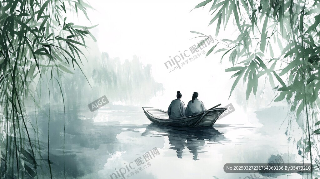 竹下泛舟圖