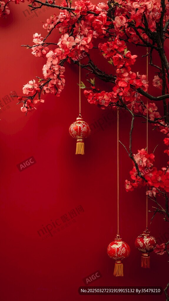 紅墻下的繁花與喜慶燈籠