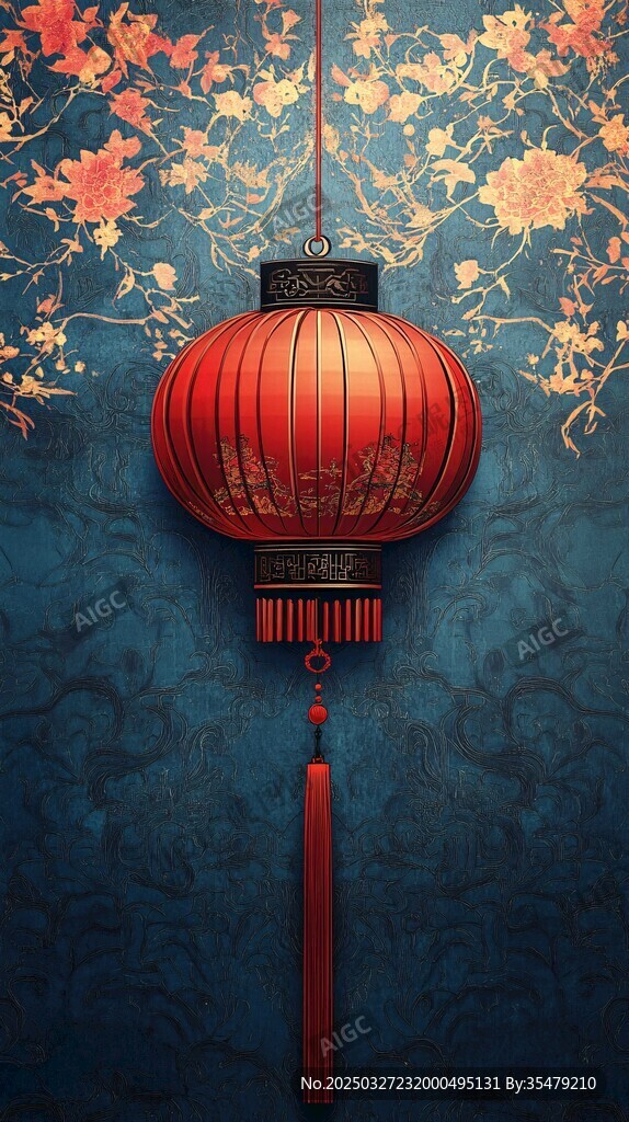 中式紅燈籠 古典花卉背景