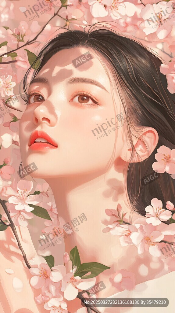 櫻花下的唯美少女