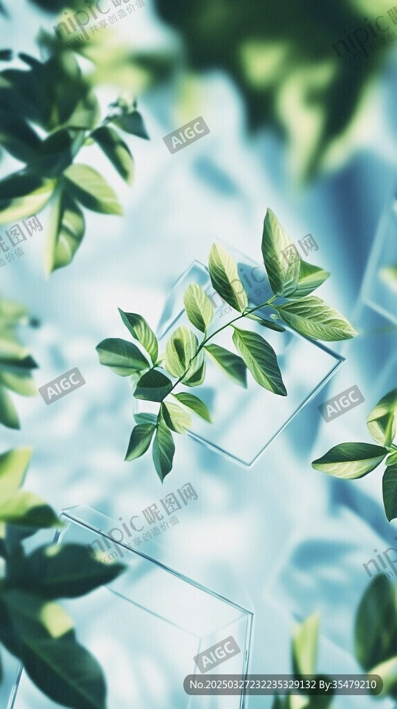 清新綠葉與幾何光影交織