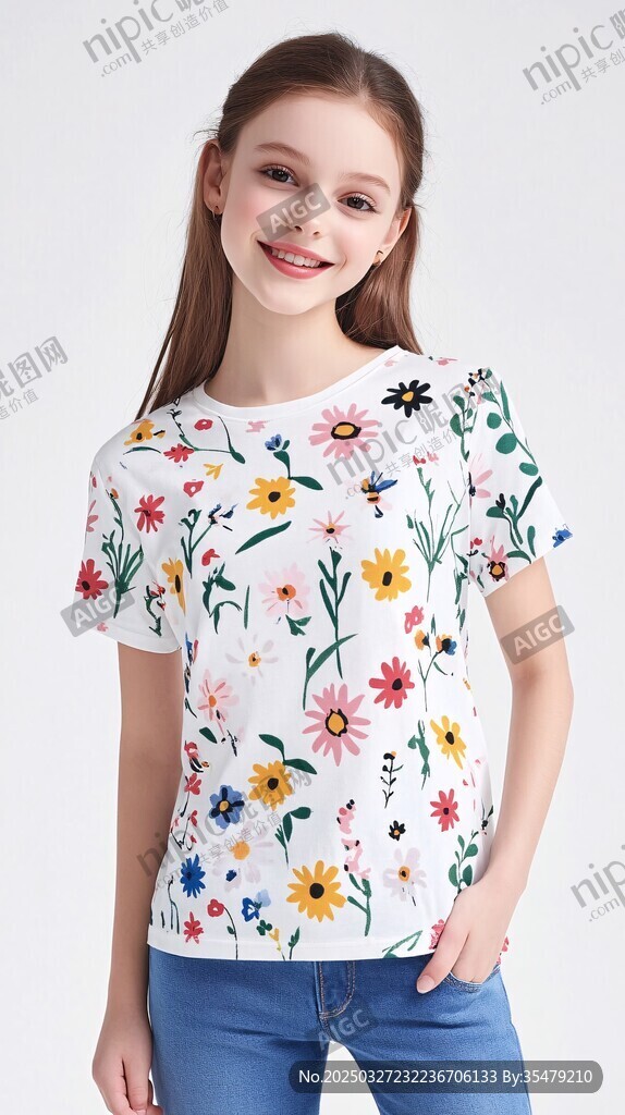 女童印花短袖T恤展示