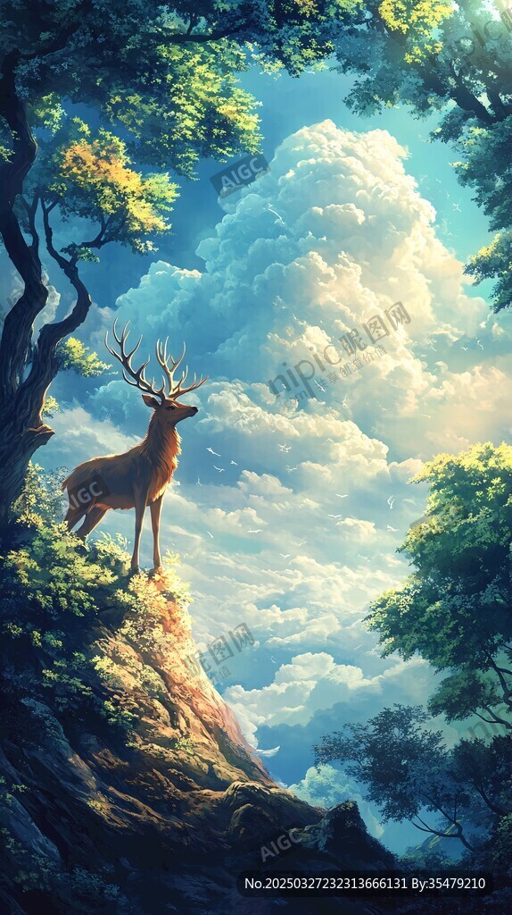 山林間的鹿與夢幻天空