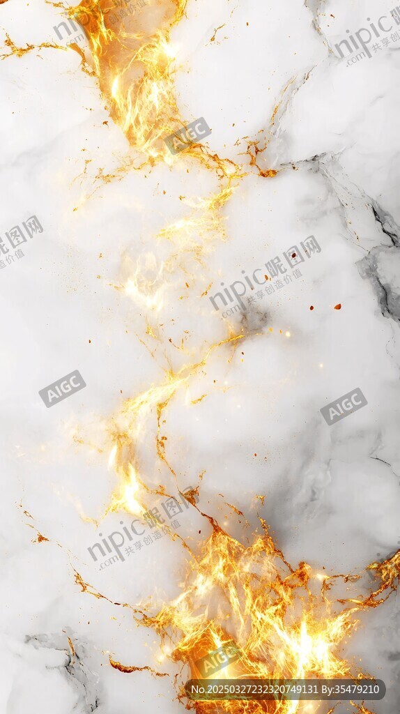 大理石上燃燒的金色火焰