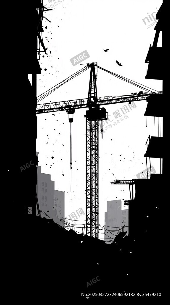 城市建筑工地上的塔吊剪影