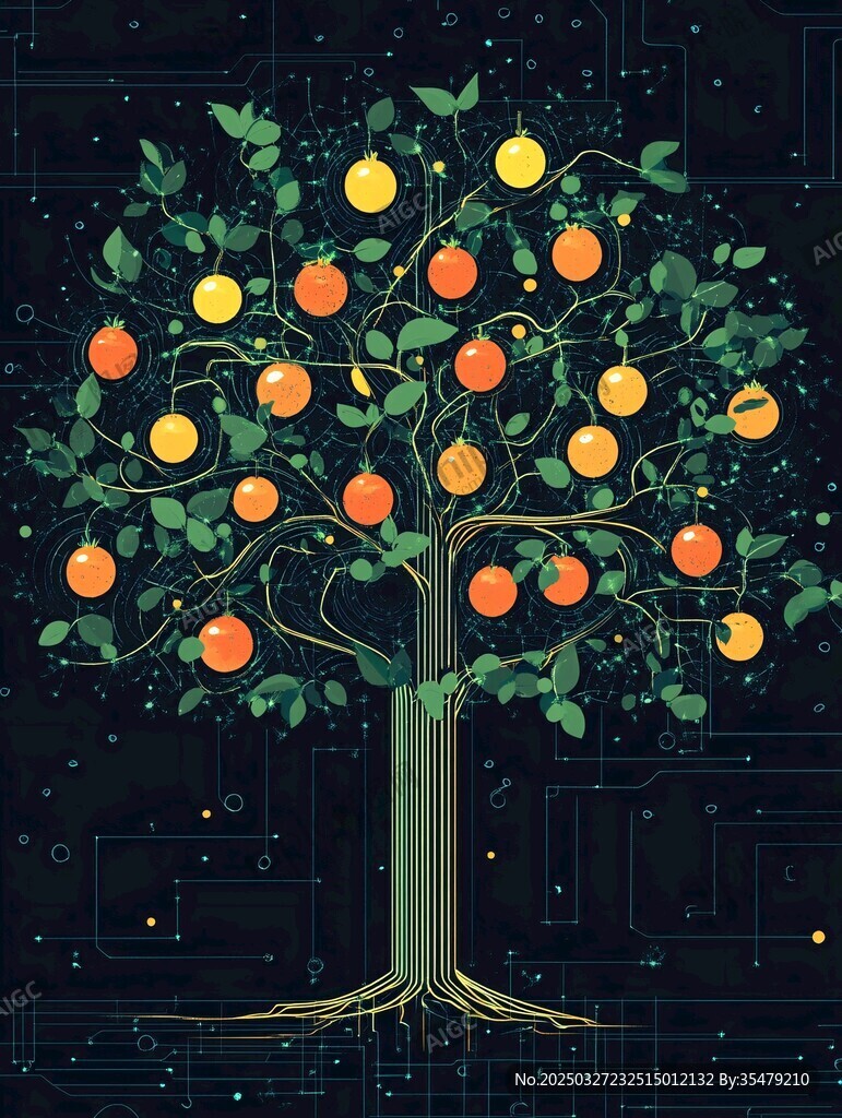 科技風(fēng)柑橘樹插畫