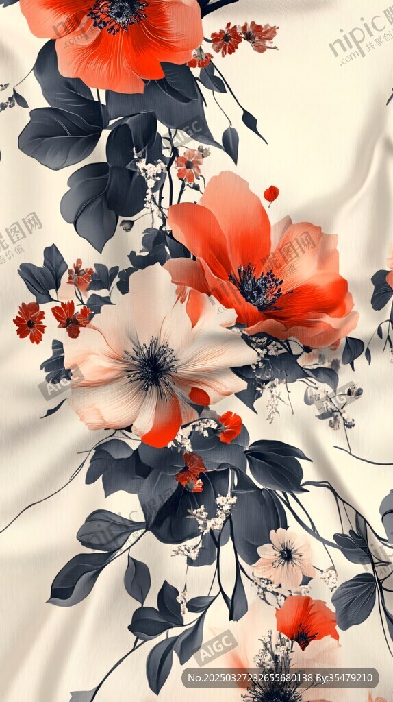 花卉圖案絲綢布料