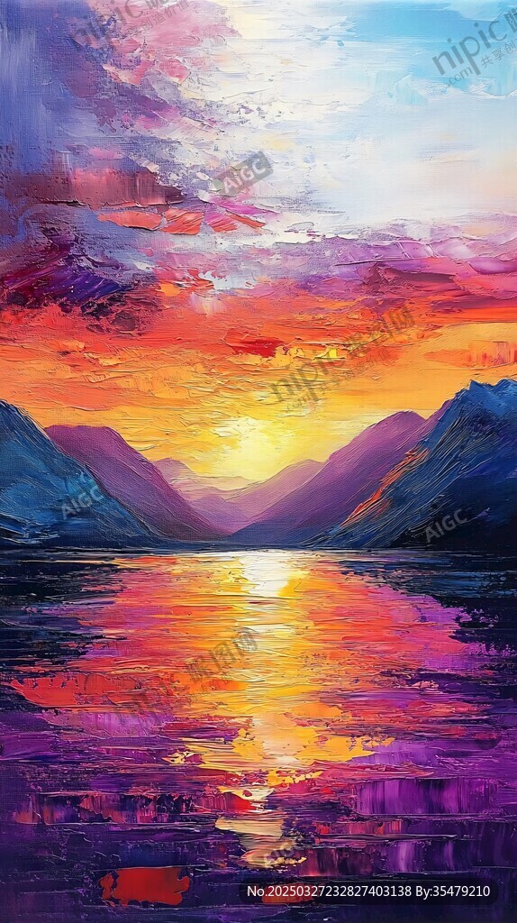 夢幻絢麗的山水夕陽美景