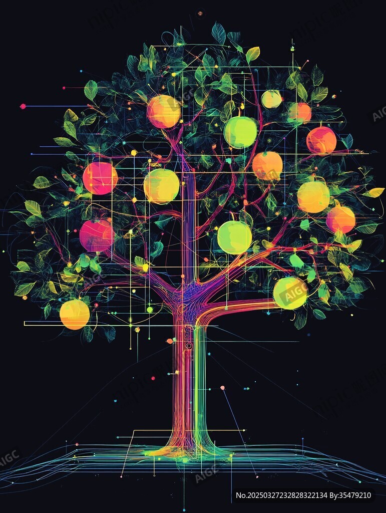 科技風(fēng)多彩夢幻智慧之樹