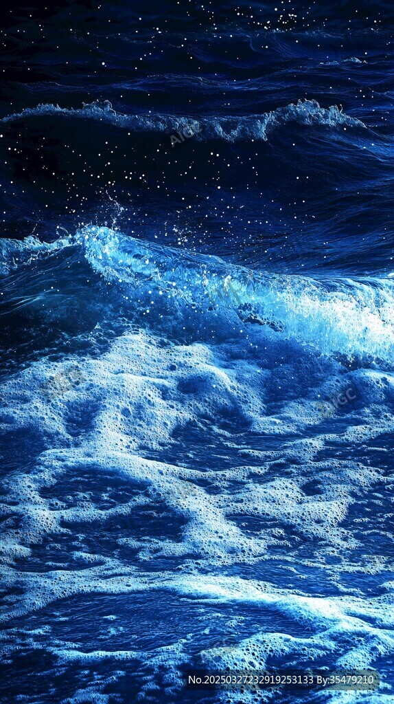 藍(lán)色海洋中的翻涌波浪