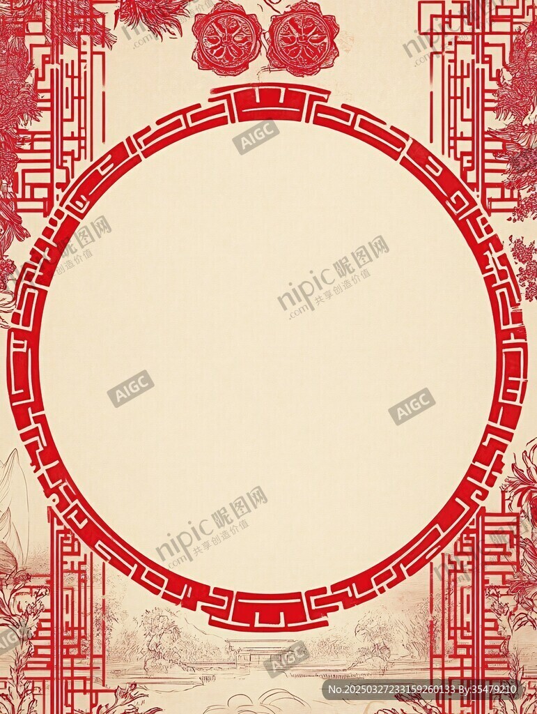中式古典紅色邊框背景圖