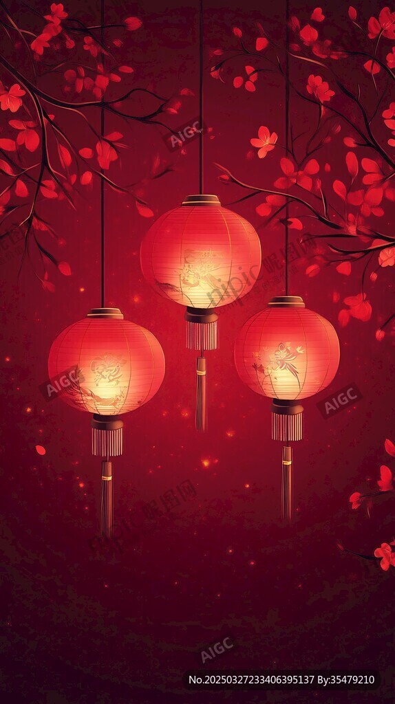 紅燈籠映繁花喜慶氛圍
