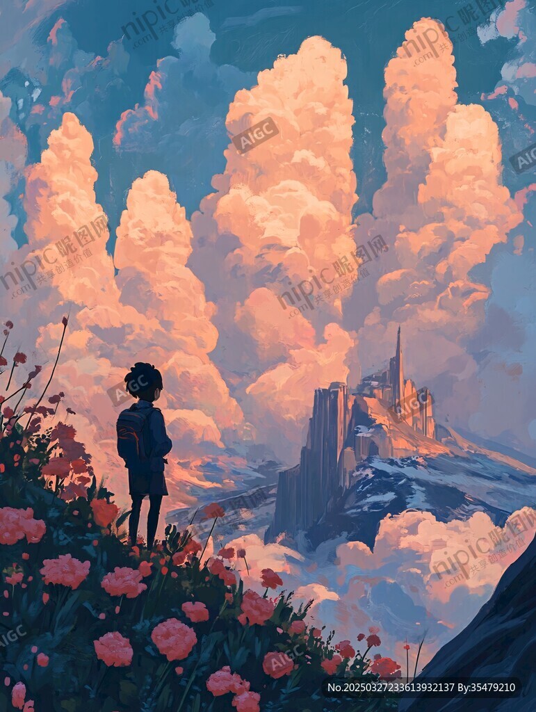 少年望云端城堡夢幻景