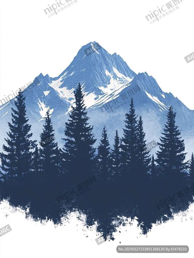 水墨風(fēng)雪山松林美景