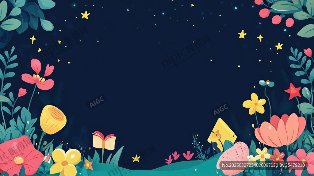 夢幻夜空下的繽紛花卉