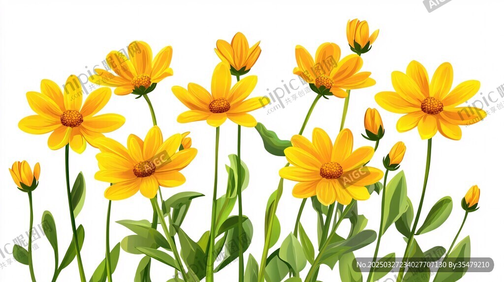 黃色雛菊花卉插畫