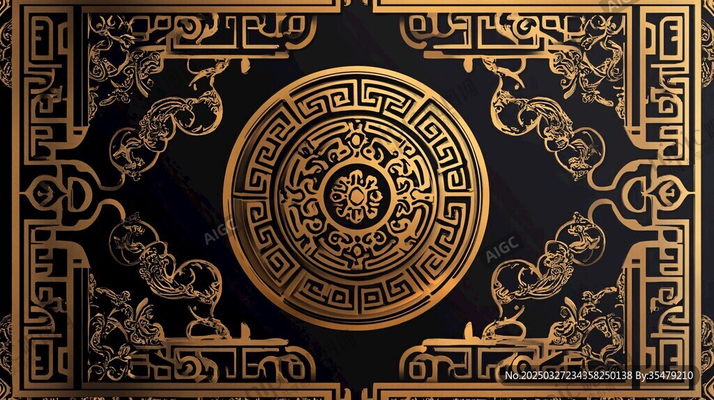 中式黑金古典花紋圖案