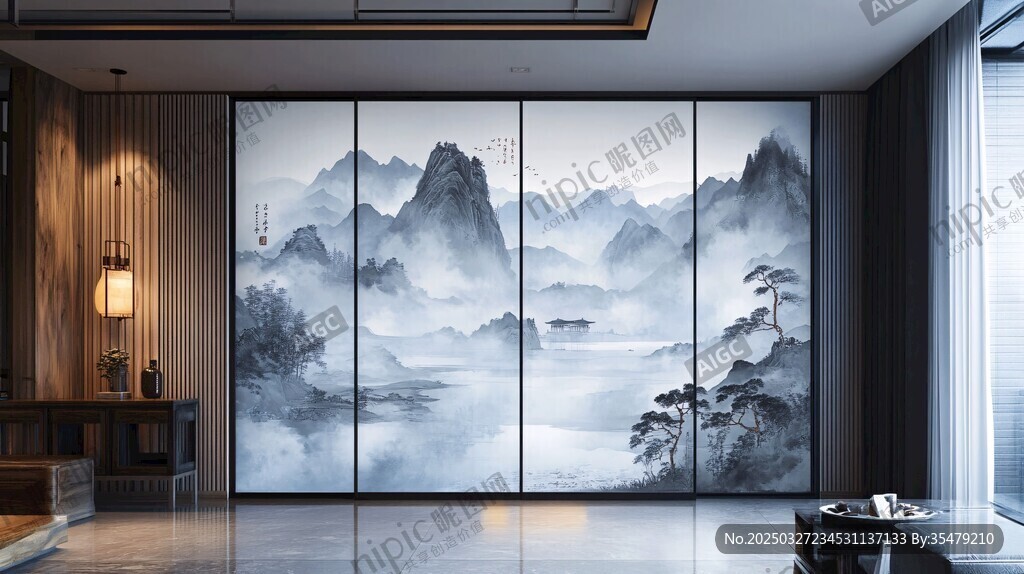 中式山水屏風(fēng)的雅致空間