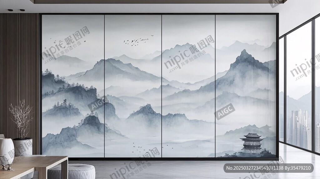 中式山水風客廳背景墻