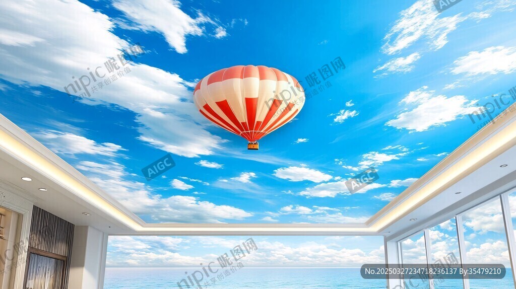 室內(nèi)夢(mèng)幻熱氣球天空背景墻