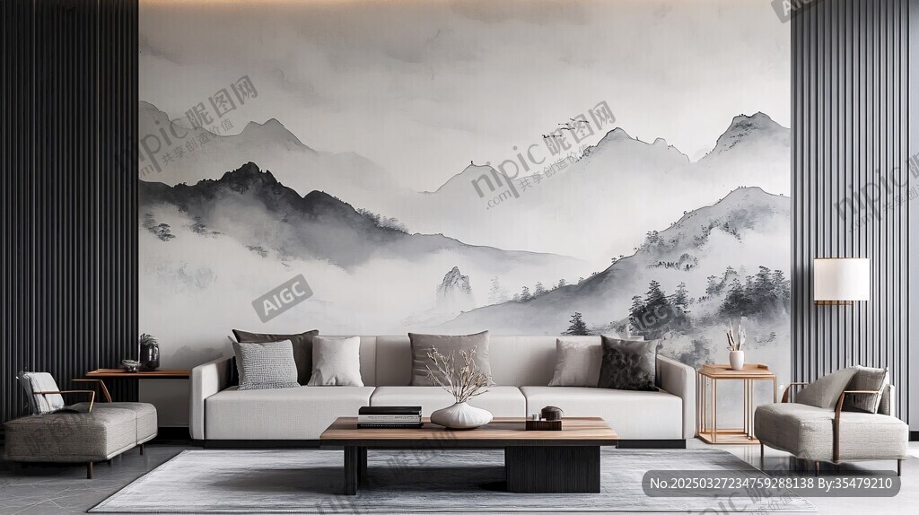 新中式客廳的山水壁畫風(fēng)情