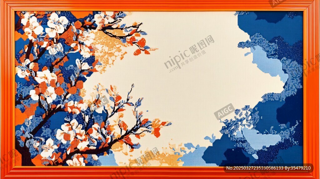 中式框景下的爛漫花枝