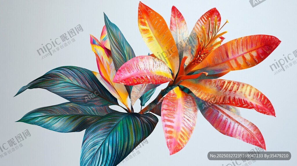 絢麗多彩的熱帶花卉插畫
