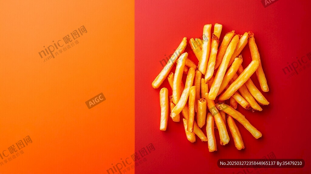 紅色背景上的美味炸薯條