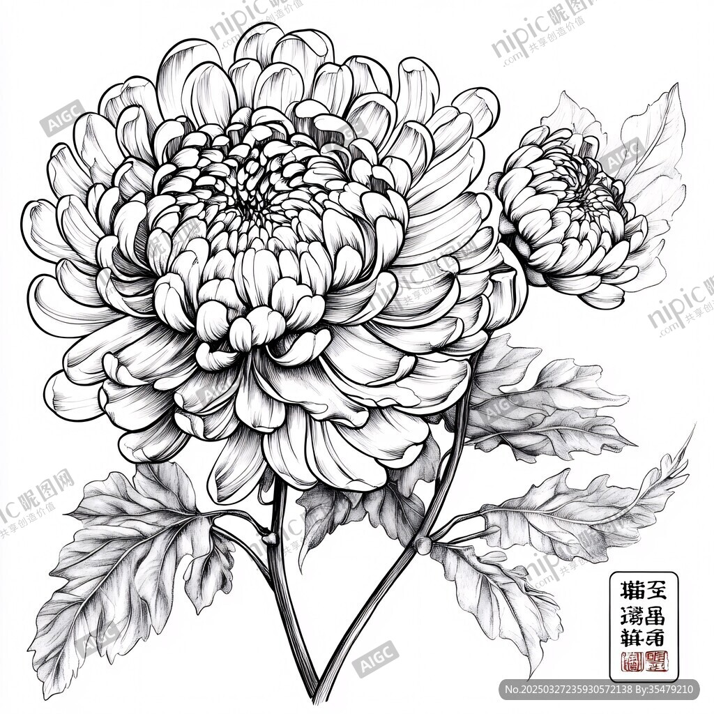 墨繪雙菊圖