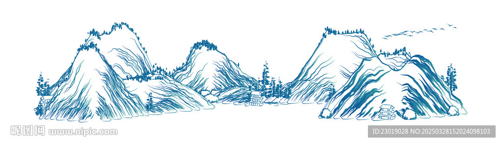 線條山石畫