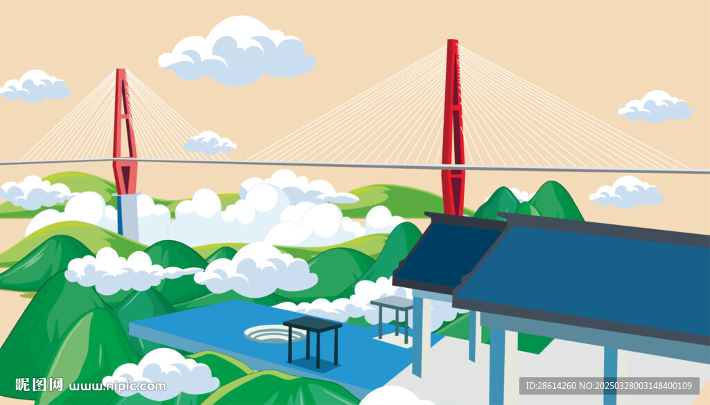 龍里河大橋風景矢量插畫