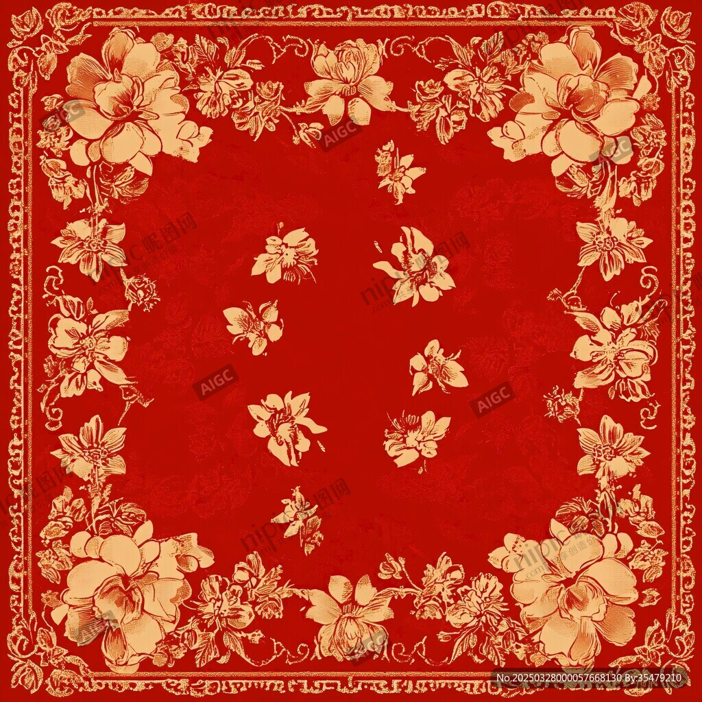 紅色底金色花卉復(fù)古圖案
