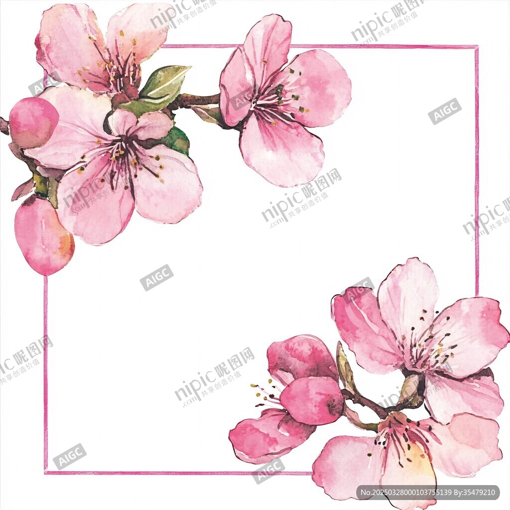 水彩風粉色桃花裝飾框