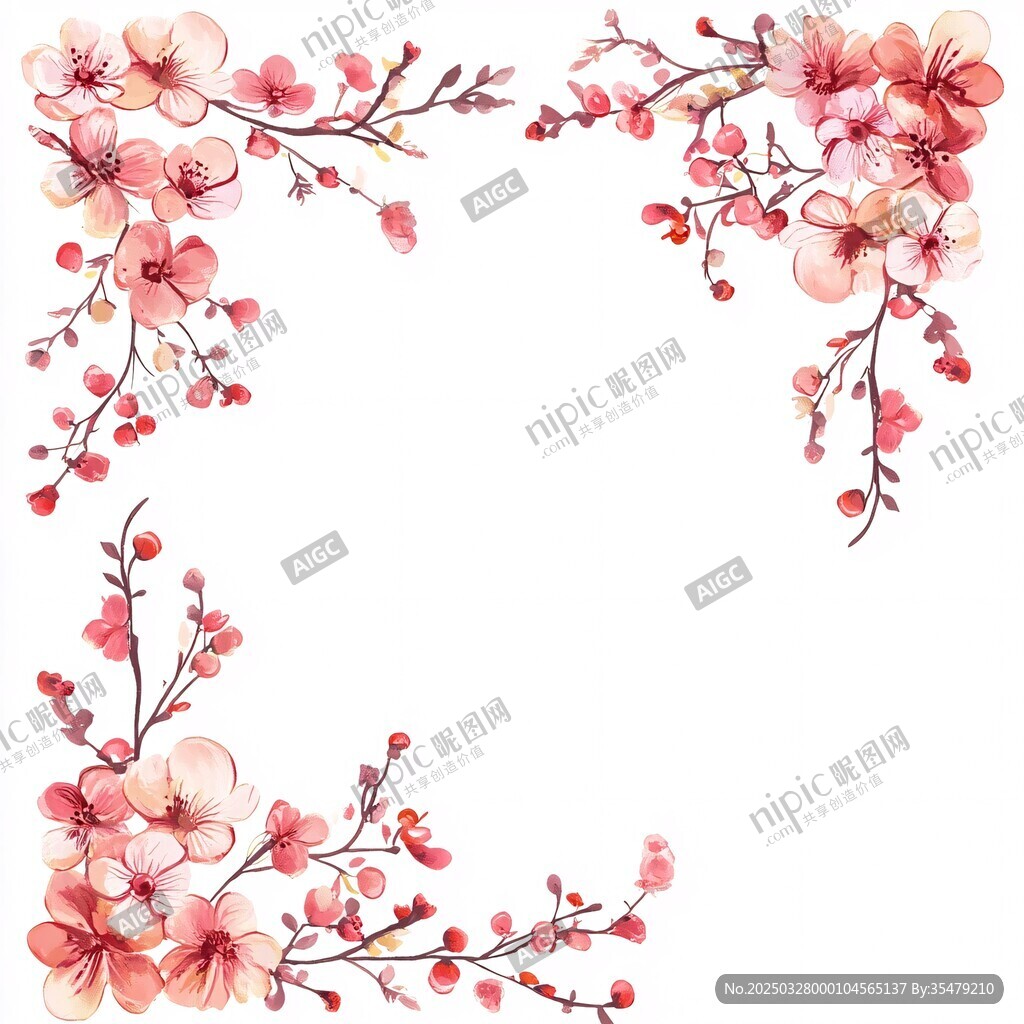 水彩風(fēng)粉色花卉邊框裝飾