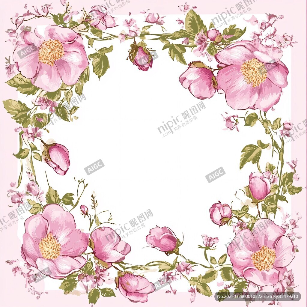 粉色薔薇花卉邊框圖案