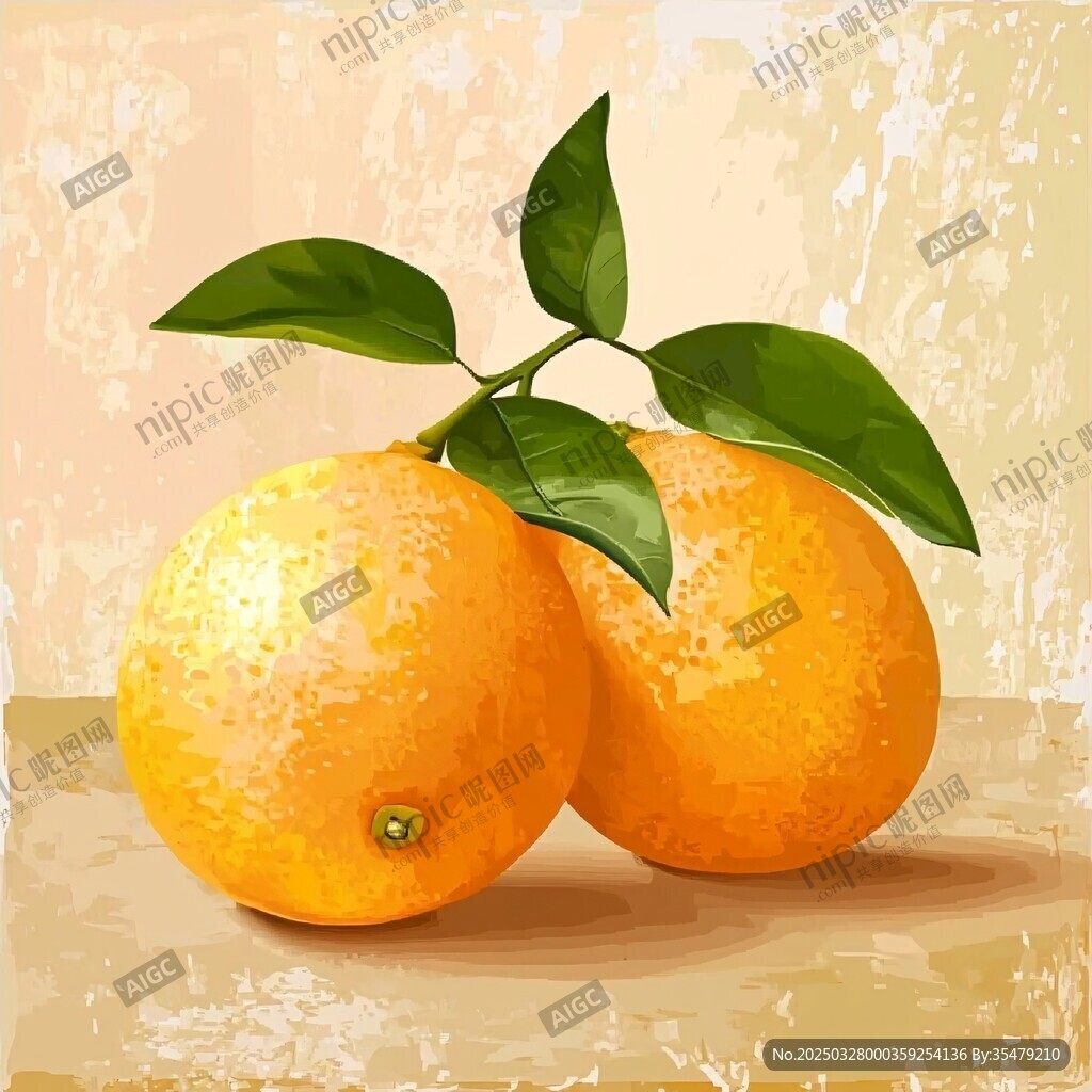 兩個(gè)鮮橙帶綠葉插畫(huà)