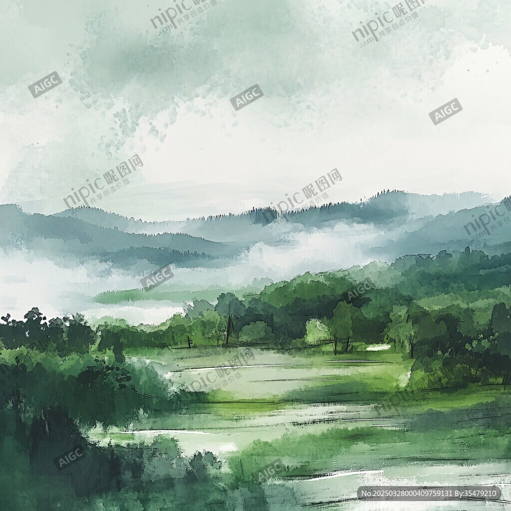 水墨風(fēng)山林田野風(fēng)光圖