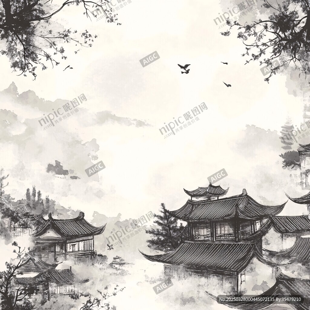 水墨古風(fēng)建筑山水景