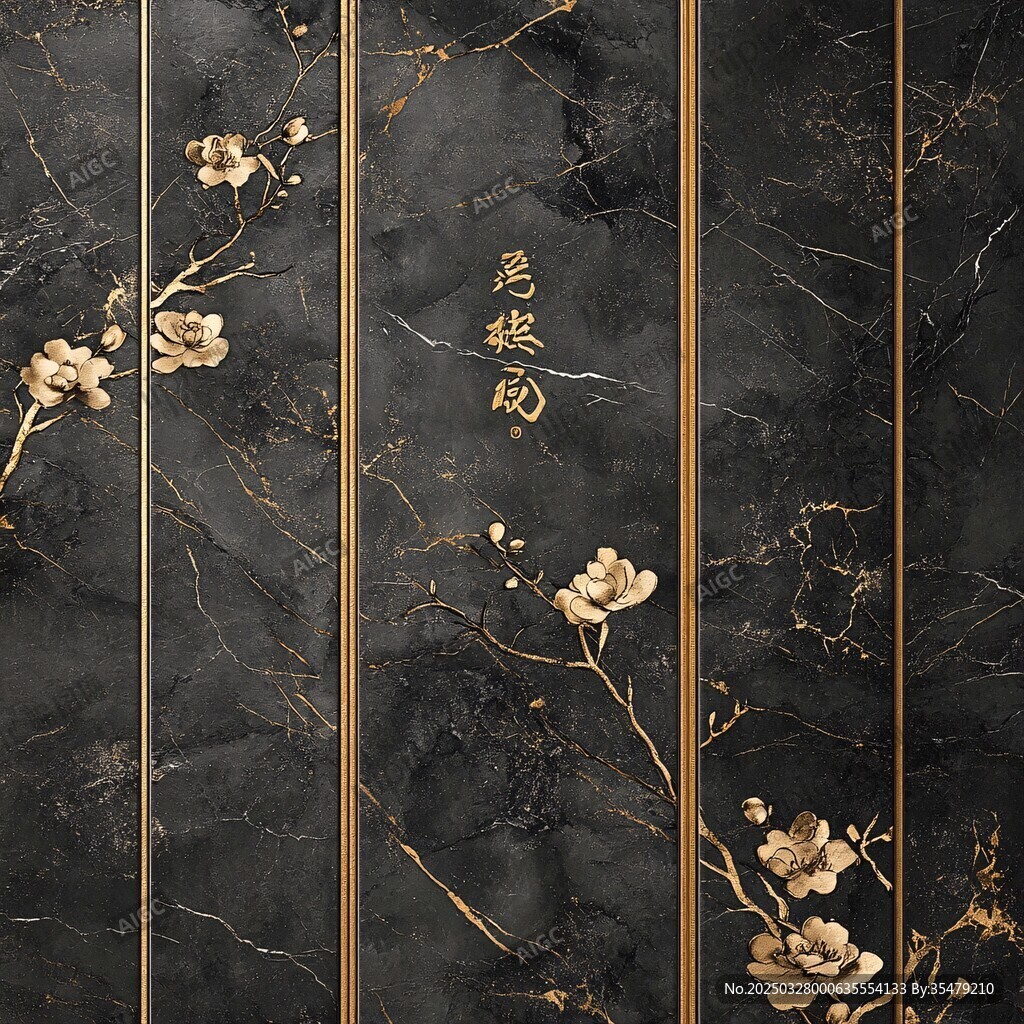 黑金花卉中式紋理背景圖