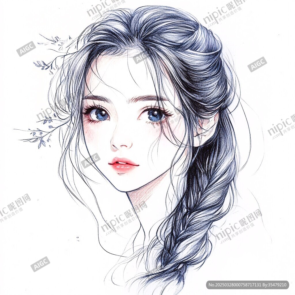 手繪長發(fā)藍眸的唯美少女