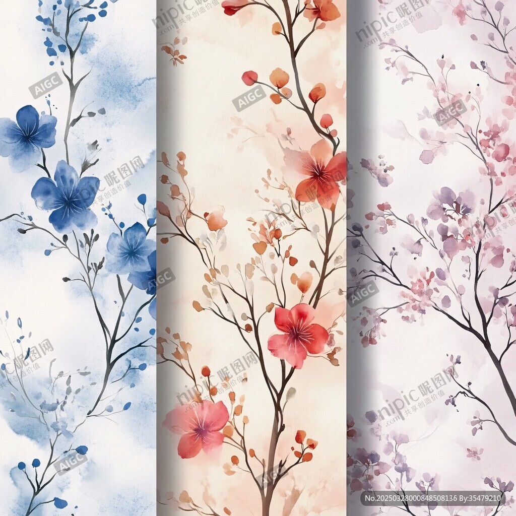 三幅唯美花卉水彩圖案