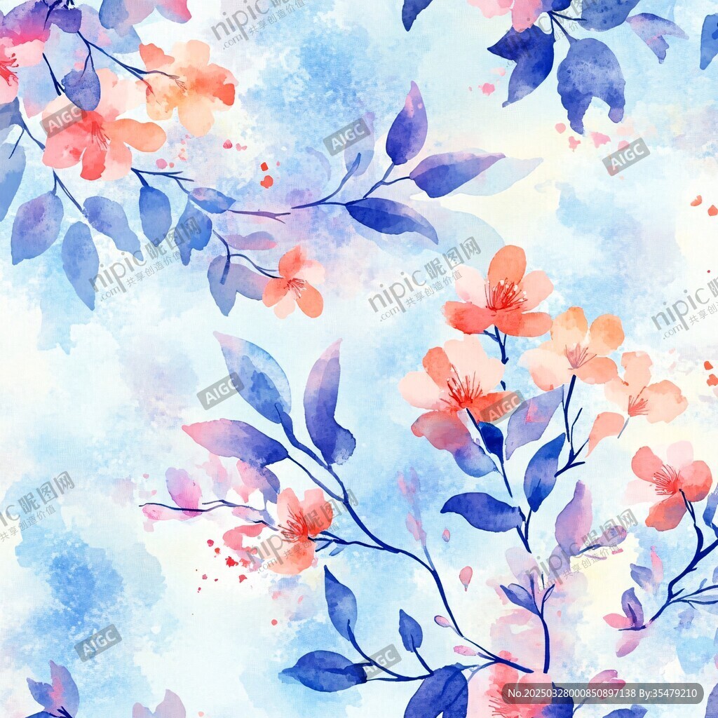 水彩花卉無縫圖案背景