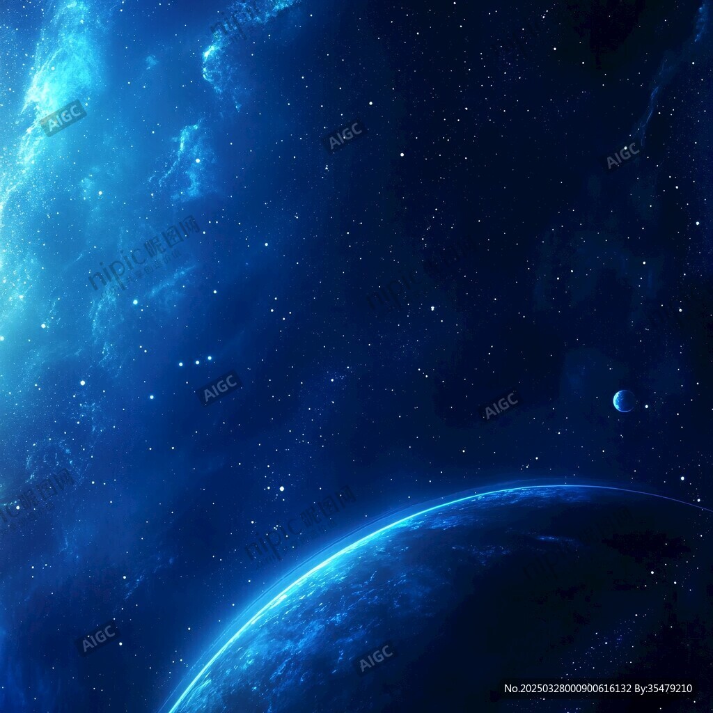 夢幻藍色星空下的星球