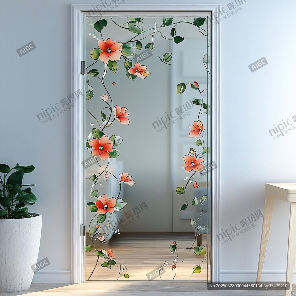 花朵藤蔓玻璃門貼裝飾