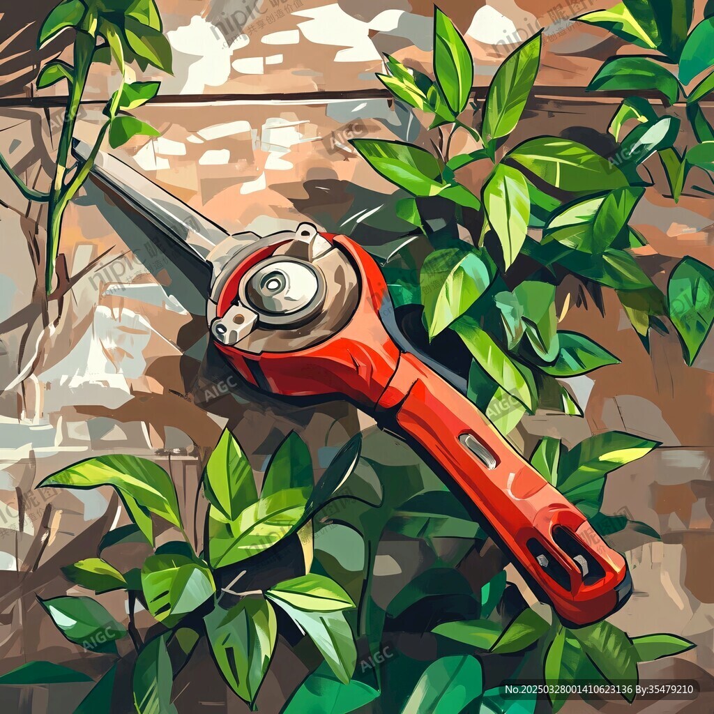 園藝剪刀置于綠植間