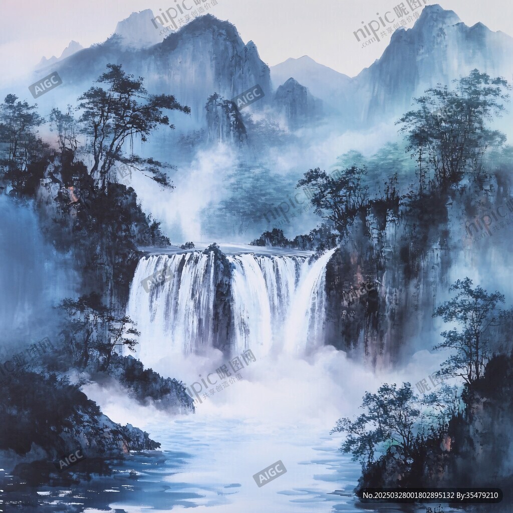 水墨山水間的瀑布奇景