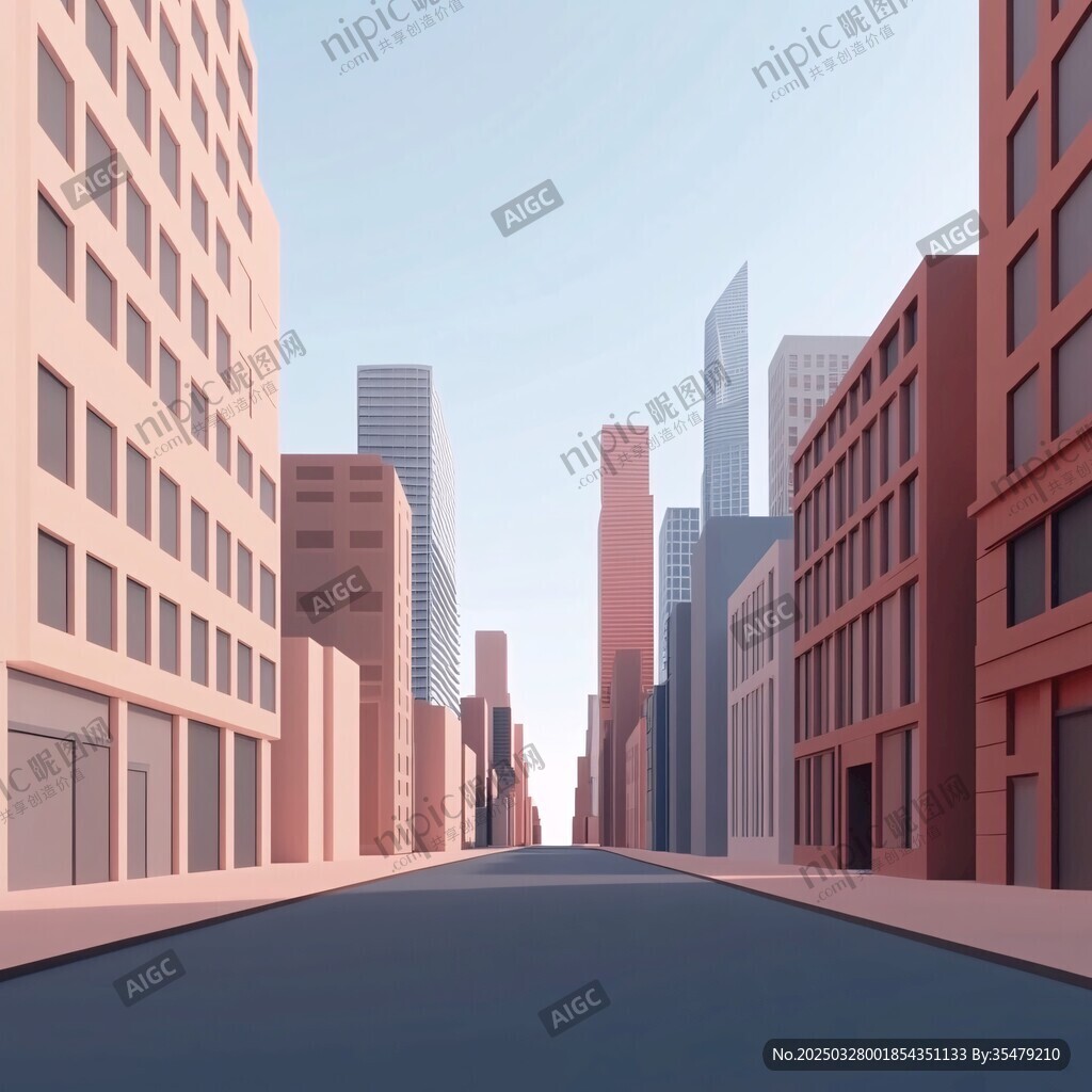 城市街道建筑3D渲染圖