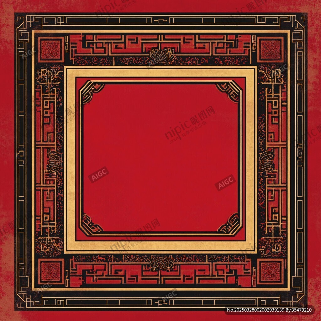 中式復古紅色邊框裝飾圖