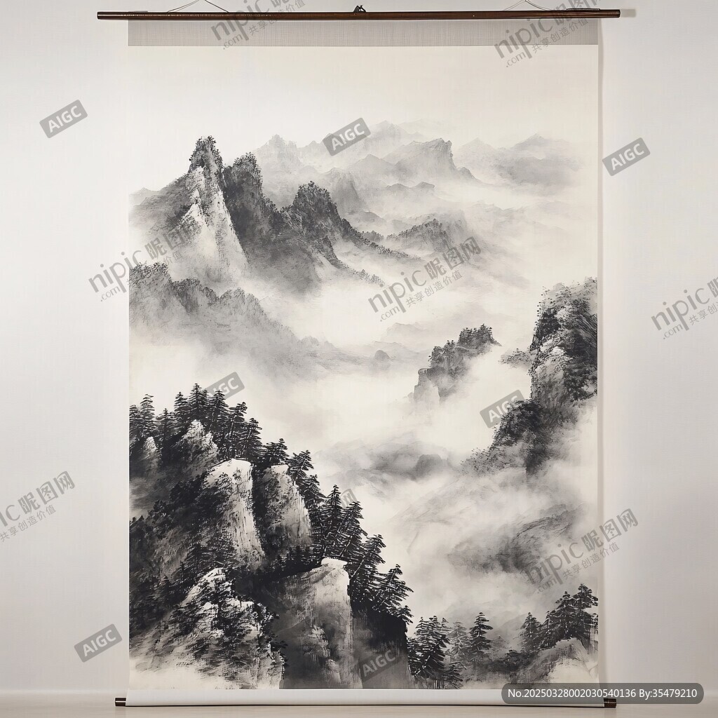水墨山水畫卷